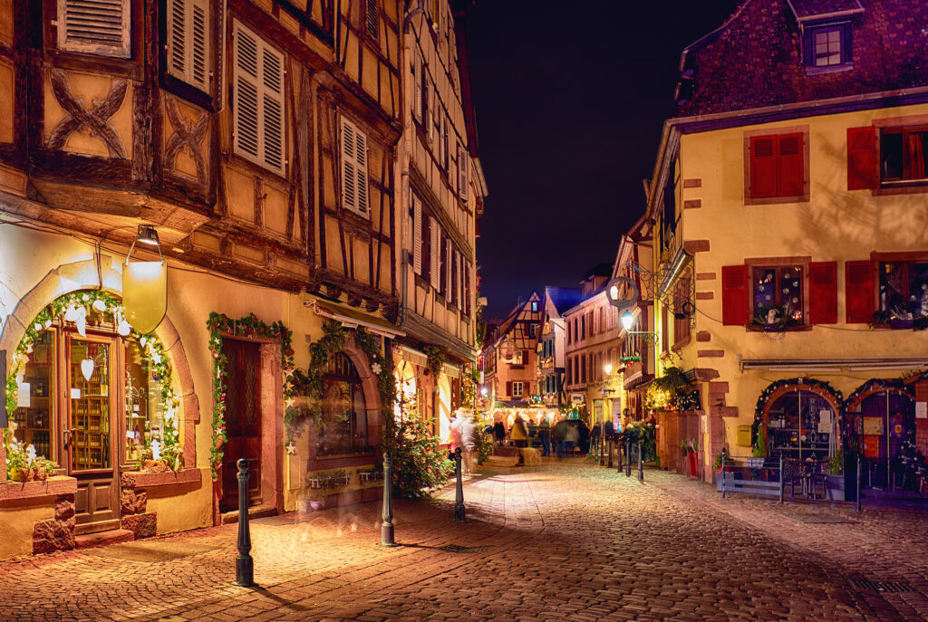 Empty European street at Christmas